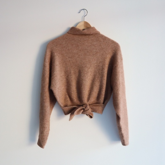 Wilfred Sweaters - Wilfred Mock Neck Waist Ribboned Sweater - Tan, XS